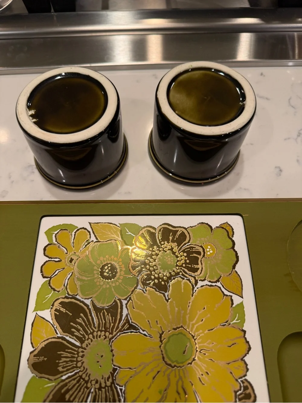 MCM Georges Briard Avocado Green Cocktail Serving Tray Set Tile Cheese Knife